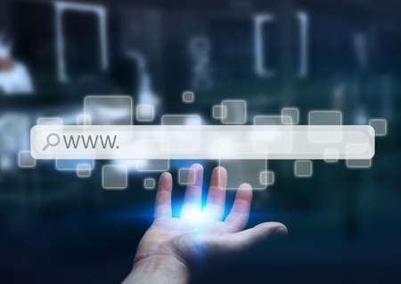 Man surfing on internet with digital tactile web address barの写真素材