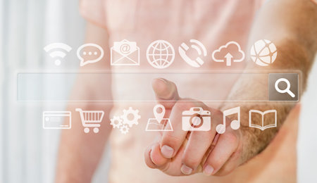Businessman surfing on internet with digital tactile web address interface