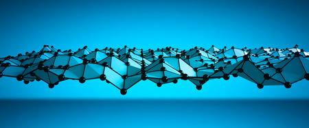 Abstract wave with dots and lines on blue background 3D renderingの写真素材