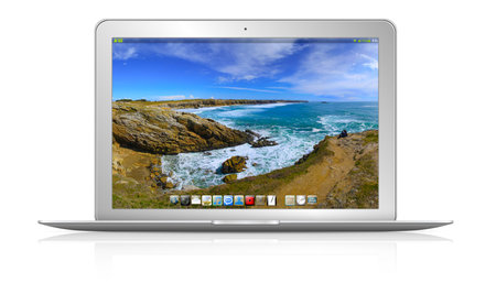 Modern digital silver and black laptop on white background 3D rendering