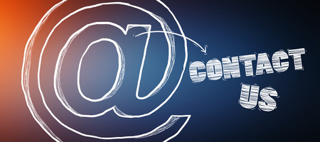 Hand drawn contact icons illustration on blue backgroundの写真素材