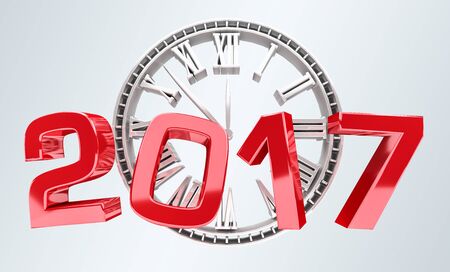 3D rendering clock 2017 new year eve illustration on grey backgroundの写真素材
