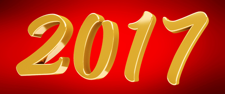 3D rendering gold 2017 new year eve illustration on red backgroundの写真素材