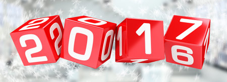 3D rendering 2017 cubes replacing 2016 illustration on grey backgroundの写真素材