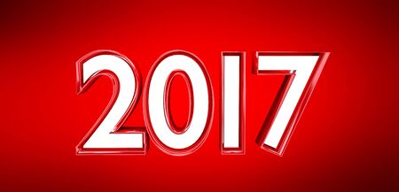 3D rendering 2017 new year eve illustration on red backgroundの写真素材