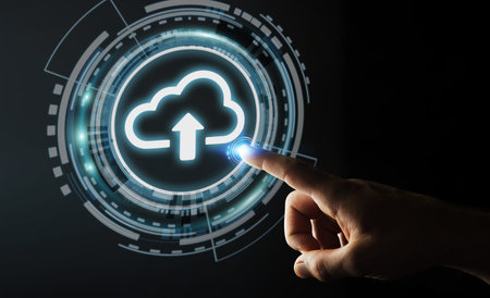 Businessman on blurred background using digital cloud 3D rendering