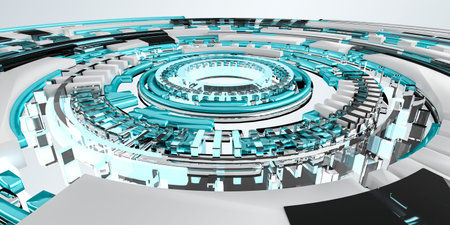 3D rendering digital tech blue interface on white background