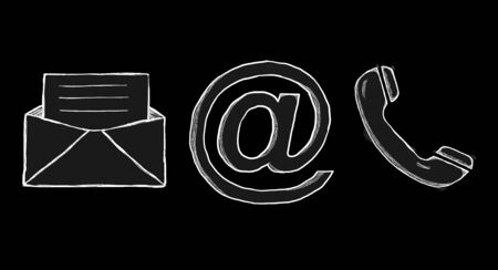 Hand drawn contact icons illustration on black backgroundの写真素材