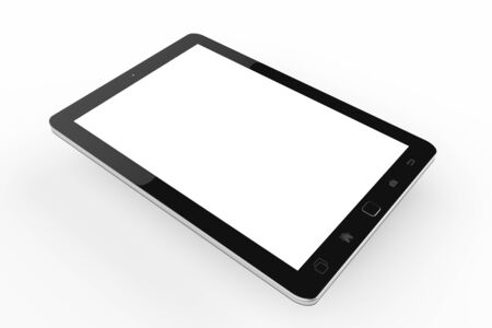 Modern digital black tablet on white background with white screen 3D renderingの写真素材