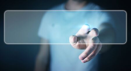 Businessman using tactile interface web address bar to surf on internet 3D renderingの写真素材