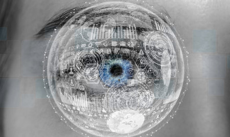 Close-up of woman digital eye during scanning process 3D rendering