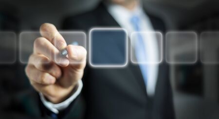Businessman using tactile interface web address bar to surf on internet 3D renderingの写真素材