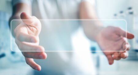 Businessman using tactile interface web address bar to surf on internet 3D renderingの写真素材