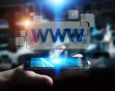 Businessman using tactile interface web address bar to surf on internet 3D renderingの写真素材