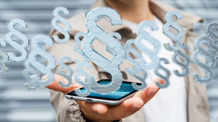 Businessman on blurred background using law protection right 3D renderingの写真素材