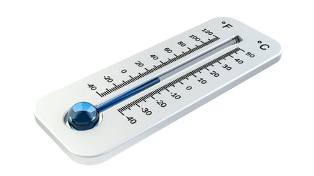 3D render cold white thermometer indicating low temperature on white background