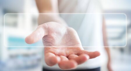 Businessman using tactile interface web address bar to surf on internet 3D renderingの写真素材