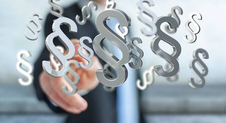 Businessman on blurred background using law protection right 3D renderingの写真素材