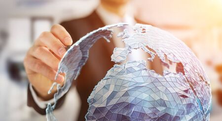 Businessman drawing global network and data exchanges over the world 3D renderingの写真素材