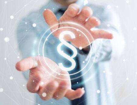 Businessman on blurred background using law protection right 3D renderingの写真素材