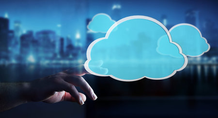 Businessman on blurred background using digital cloud 3D rendering
