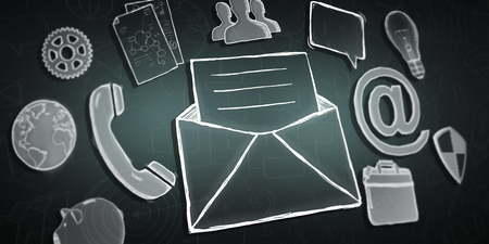Depth of field on a hand drawn email presentation on dark backgroundの写真素材