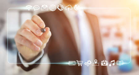 Businessman using tactile interface web address bar to surf on internet 3D renderingの写真素材