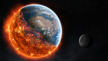 View of planet earth burning in space 3D rendering elements of this image furnished by NASA
