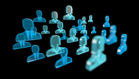 3D rendering group of icon blue people on black background