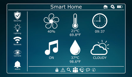 3D rendering modern digital smart house interface on blue background