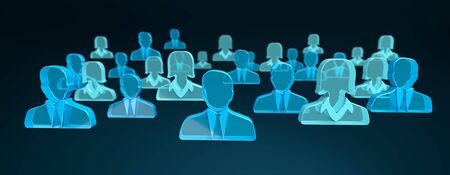 3D rendering group of icon blue people on blue backgroundの写真素材