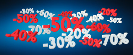 Sales icons floating in the air on blue background 3D rendering