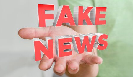 Businessman on blurred background discovering fake news information 3D renderingの写真素材
