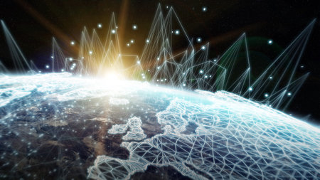 Global network and datas exchanges over the planet Earth 3D rendering elements of this image...