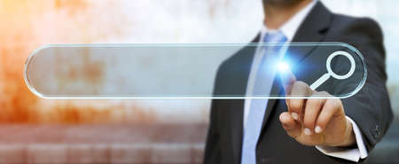 Man using tactile interface web address bar to surf on internet 3D renderingの写真素材