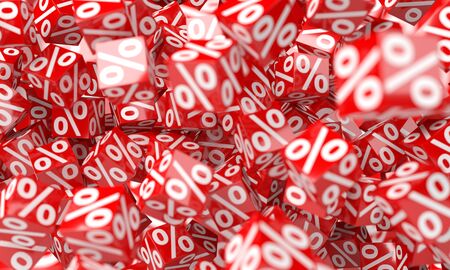 Red sales icons floating in the air on white background 3D renderingの写真素材