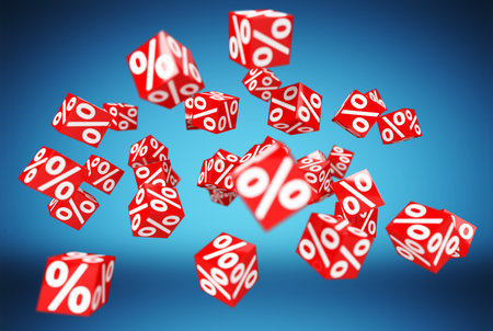 Sales icons floating in the air on blue background 3D rendering