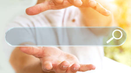 Man using tactile interface web address bar to surf on internet 3D renderingの写真素材