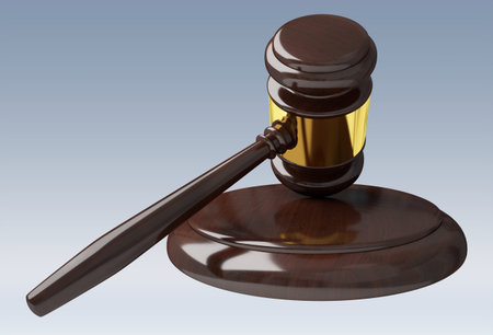 Justice hammer isolated on grey background 3D renderingの写真素材