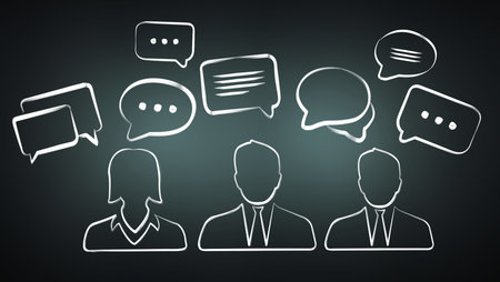 Hand-drawn discussion icons sketch on grey background