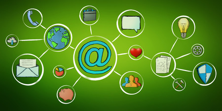 Hand-drawn multimedia sketch interface on green backgroundの写真素材