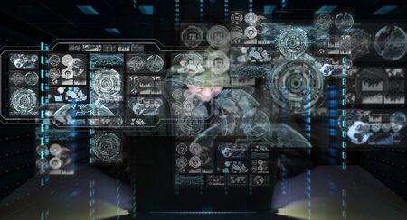 Hacker accessing to personal data information with a computer in a dark room 3D renderingの写真素材