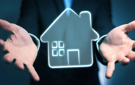 Businessman on blurred background holding manuscript real estate plan projectの写真素材