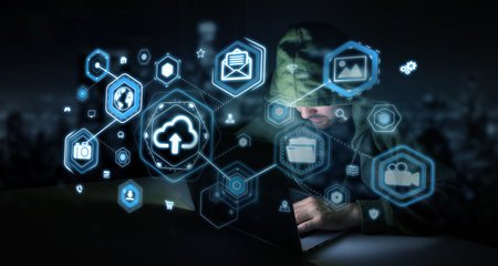 Hacker accessing to personal data information with a computer in a dark room 3D rendering