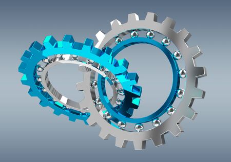 Floating modern gear mechanism on grey background 3D renderingの写真素材