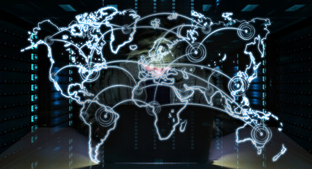 Hacker accessing to personal data information with a computer in a dark room 3D rendering