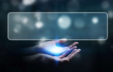 Businesswoman using tactile interface web address bar to surf on internet 3D renderingの写真素材