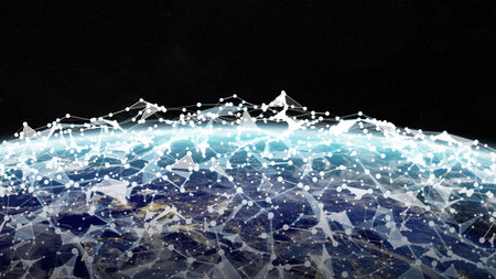 Global network and datas exchanges over the planet Earth 3D rendering