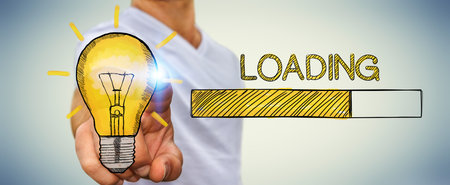 Businessman on blurred background holding and touching loading sketch