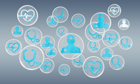 Modern medical interface with icons on grey background 3D renderingの写真素材